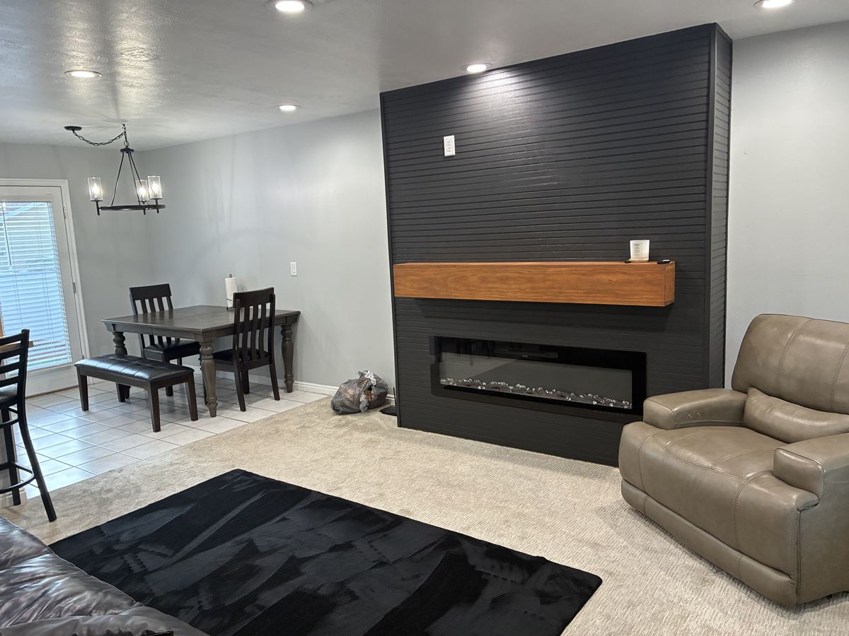 Finished fireplace wall